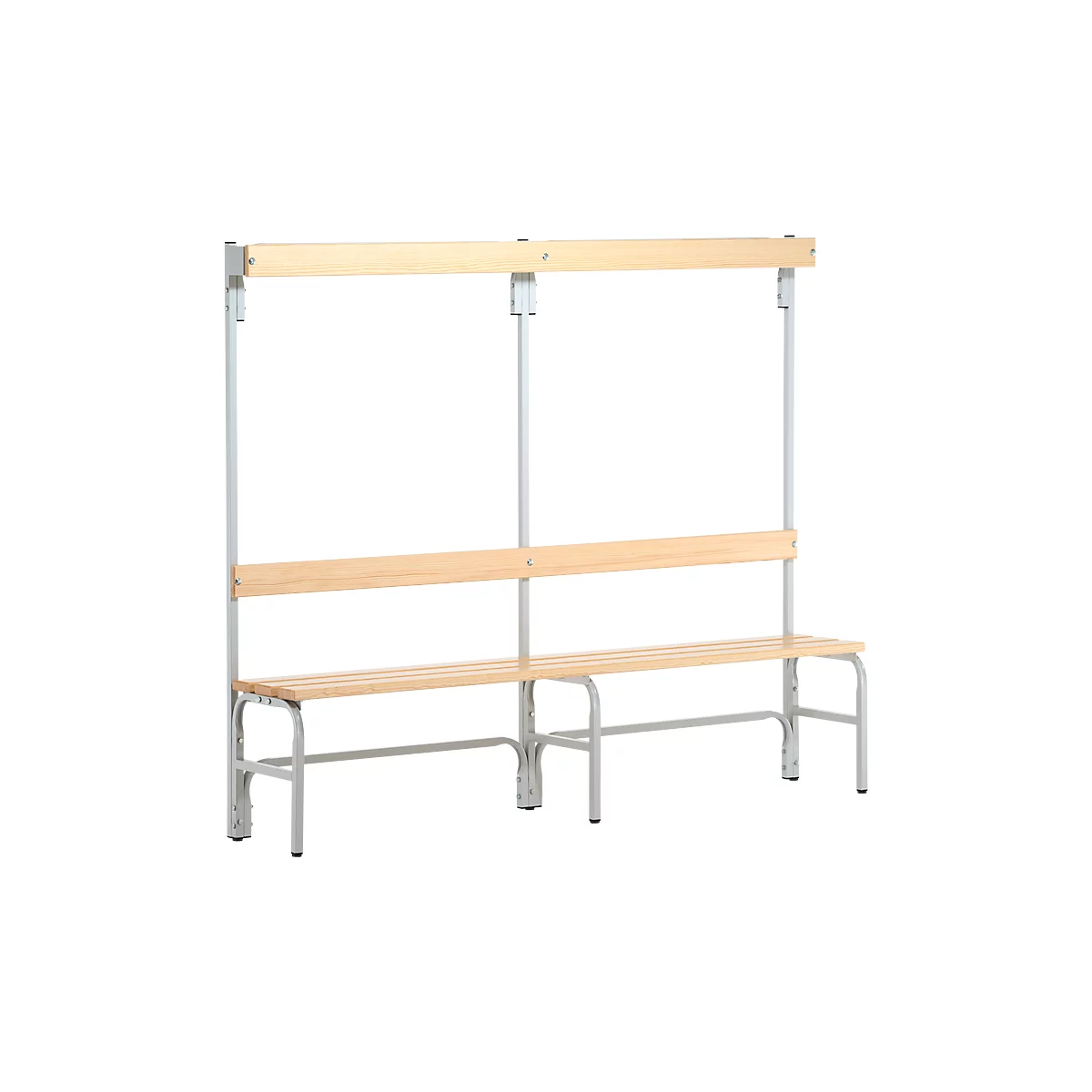 Banc de vestiaires, fils en acier/bois, simple, avec portemanteaux, L 2000 mm, gris clair