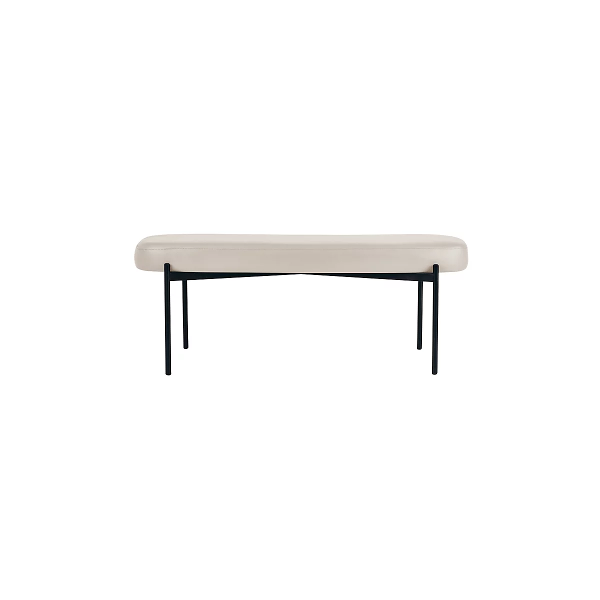 Banc meet® by Paperflow GAIA, ovale L, revêtement en similicuir blanc résistant aux désinfectants, piètement 4 pieds noir mat, L 1180 x P 420 x H 455 mm
