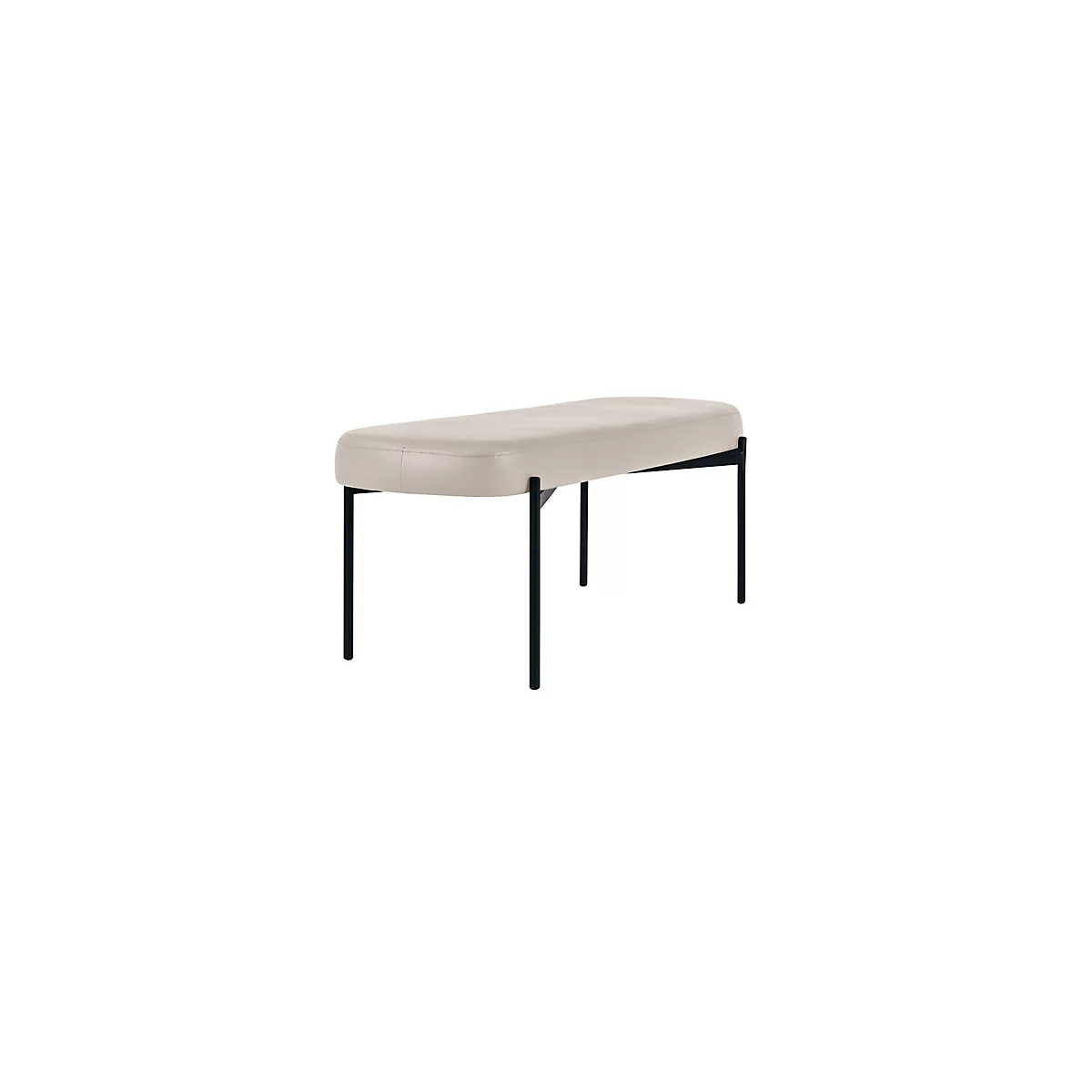 Banc meet® by Paperflow GAIA, ovale L, revêtement en similicuir blanc résistant aux désinfectants, piètement 4 pieds noir mat, L 1180 x P 420 x H 455 mm