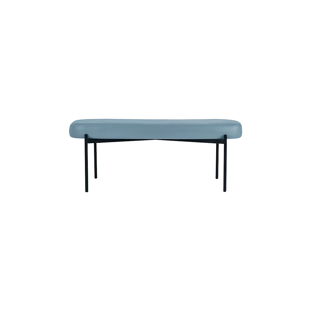 Banc meet® by Paperflow GAIA, ovale L, revêtement en similicuir bleu résistant aux désinfectants, piètement 4 pieds noir mat, L 1180 x P 420 x H 455 mm