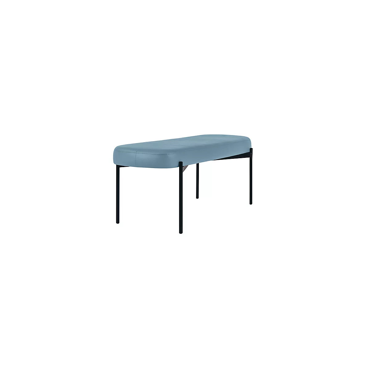 Banc meet® by Paperflow GAIA, ovale L, revêtement en similicuir bleu résistant aux désinfectants, piètement 4 pieds noir mat, L 1180 x P 420 x H 455 mm
