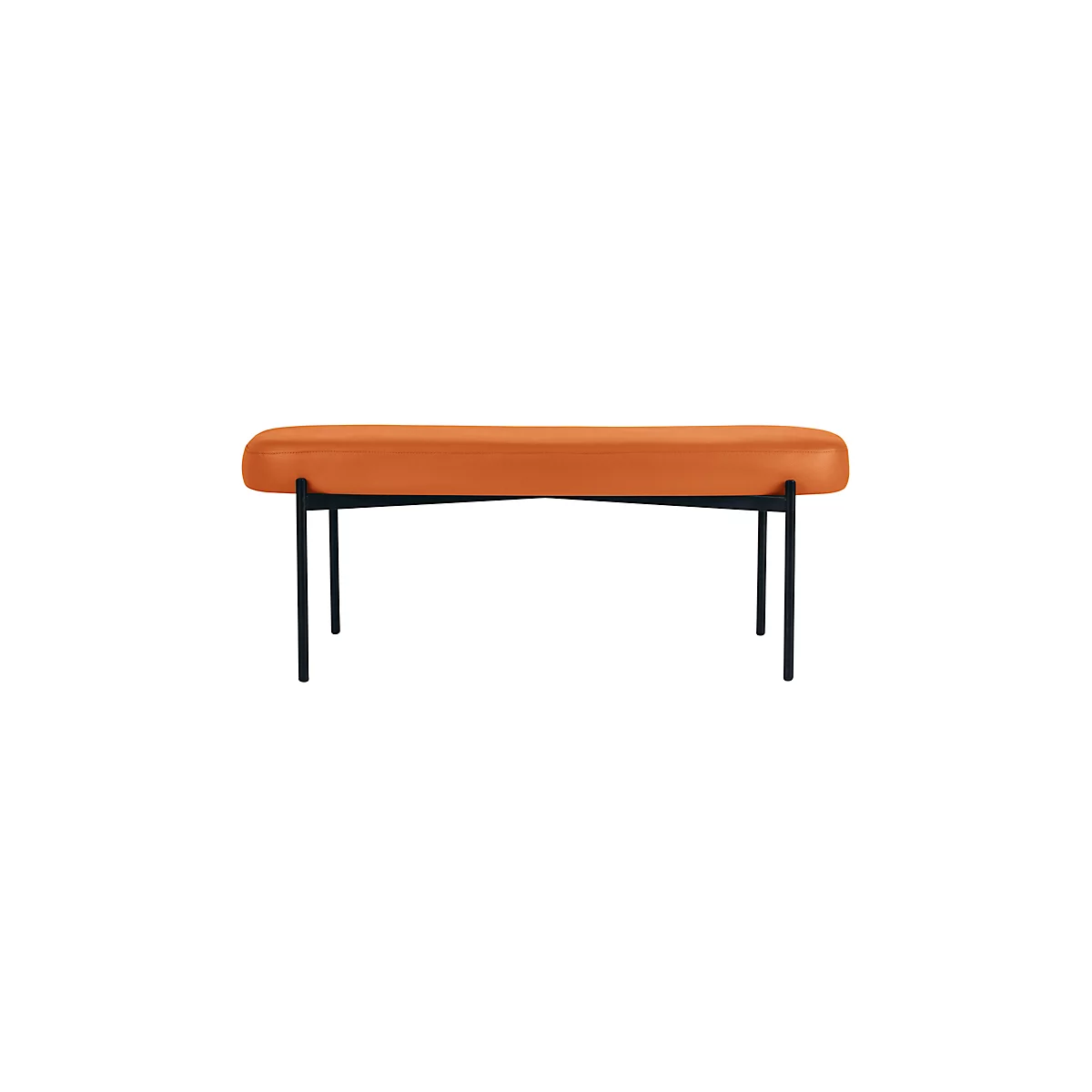 Banc meet® by Paperflow GAIA, ovale L, revêtement en similicuir orange résistant aux désinfectants, piètement 4 pieds noir mat, L 1180 x P 420 x H 455 mm