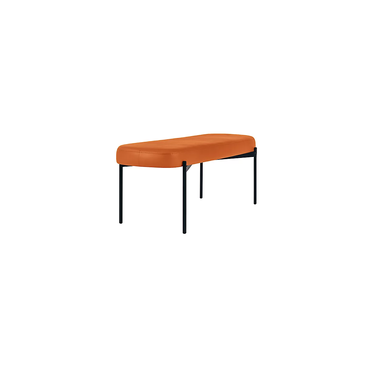 Banc meet® by Paperflow GAIA, ovale L, revêtement en similicuir orange résistant aux désinfectants, piètement 4 pieds noir mat, L 1180 x P 420 x H 455 mm