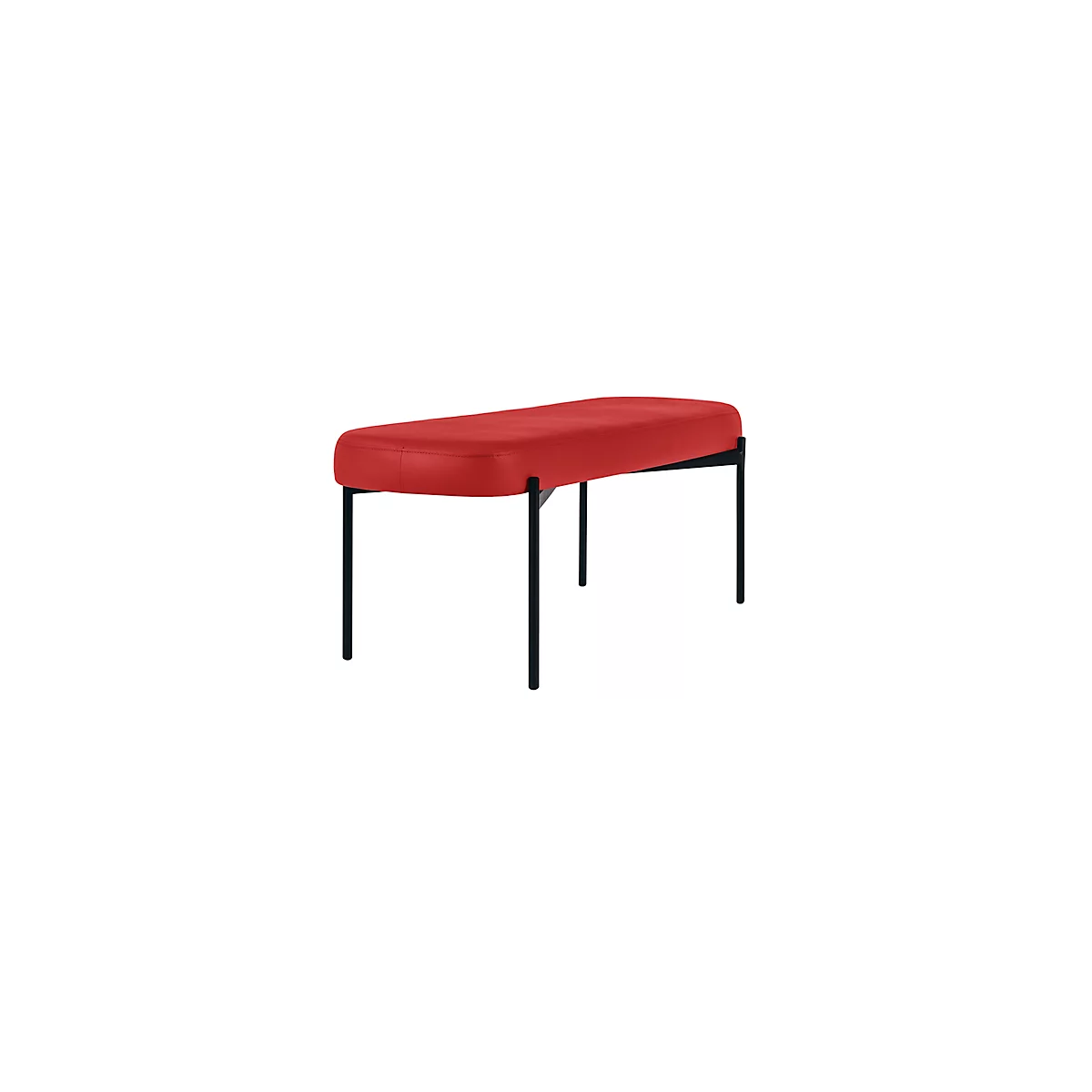 Banc meet® by Paperflow GAIA, ovale L, revêtement en similicuir rouge résistant aux désinfectants, piètement 4 pieds noir mat, L 1180 x P 420 x H 455 mm