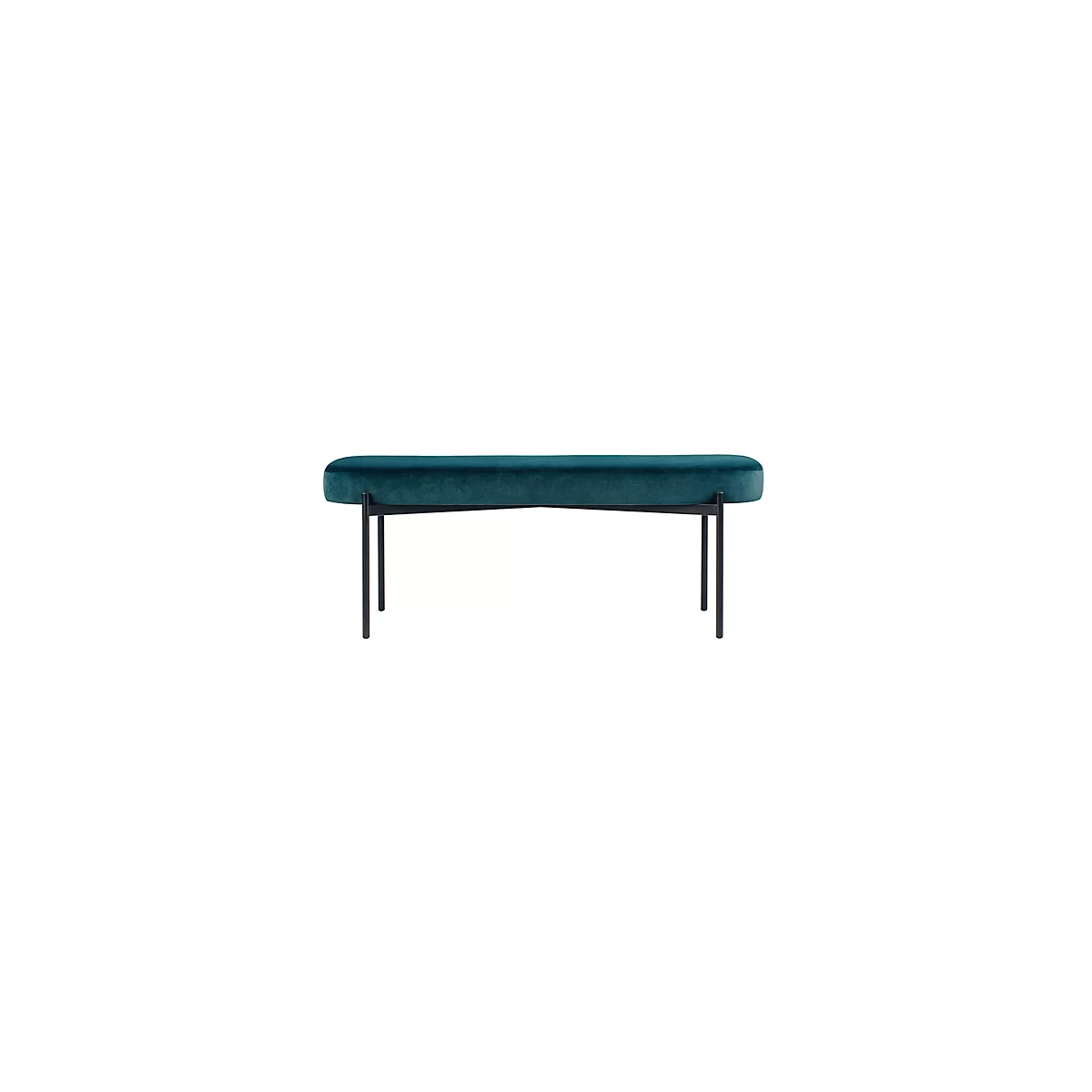 Banc meet® by Paperflow GAIA, ovale L, revêtement velours vert, piètement 4 pieds noir mat, L 1180 x P 420 x H 455 mm