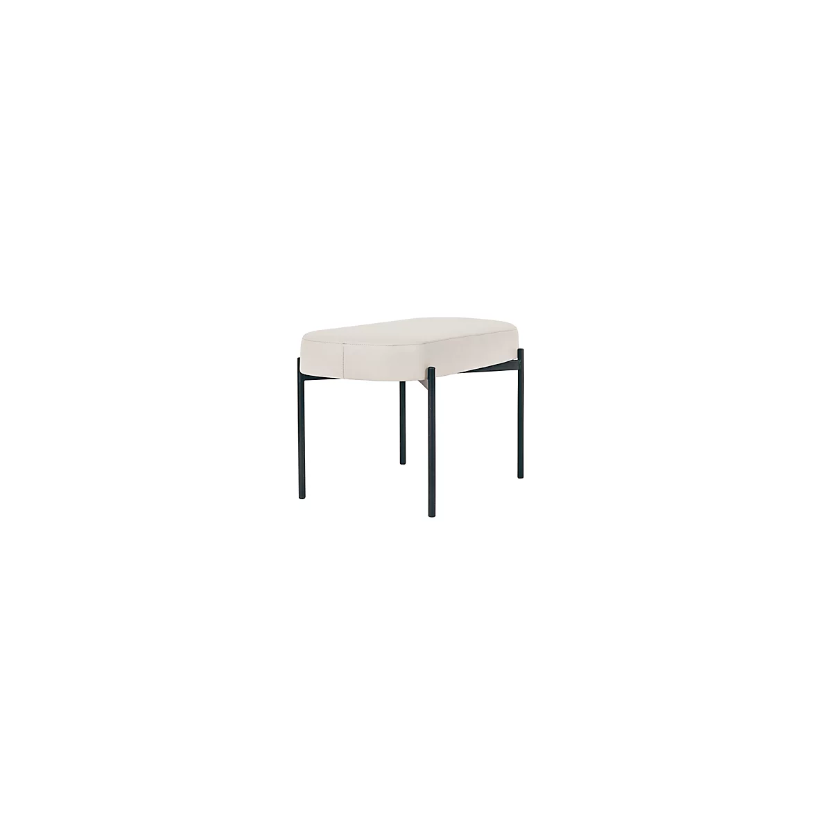 Banc meet® by Paperflow GAIA, ovale M, revêtement en similicuir blanc résistant aux désinfectants, piètement à 4 pieds noir mat, L 790 x P 420 x H 455 mm