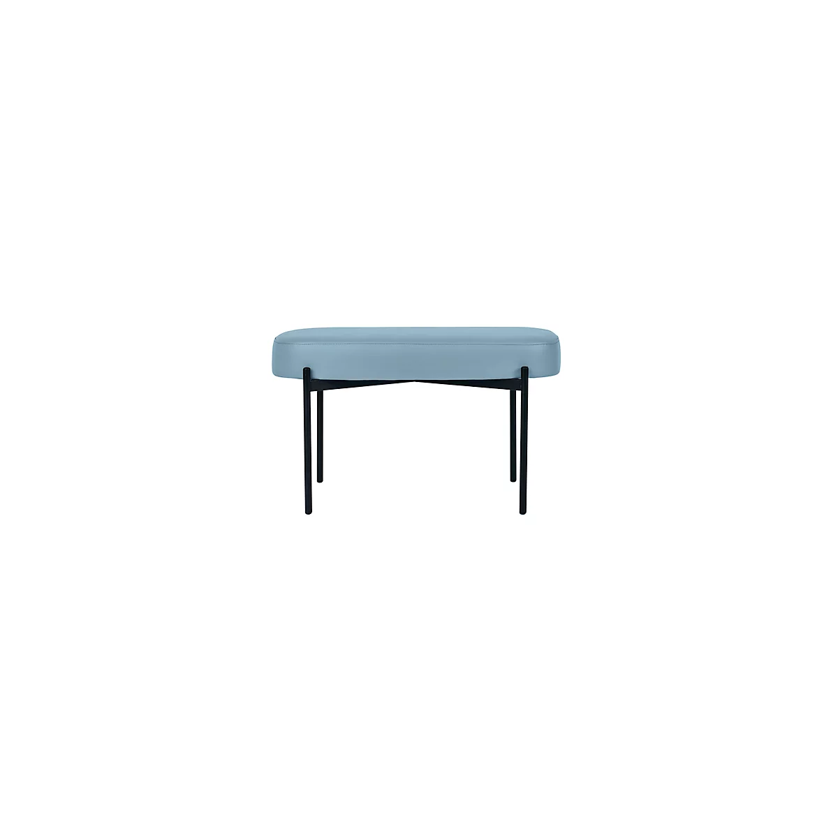 Banc meet® by Paperflow GAIA, ovale M, revêtement en similicuir bleu résistant aux désinfectants, piètement 4 pieds noir mat, L 790 x P 420 x H 455 mm
