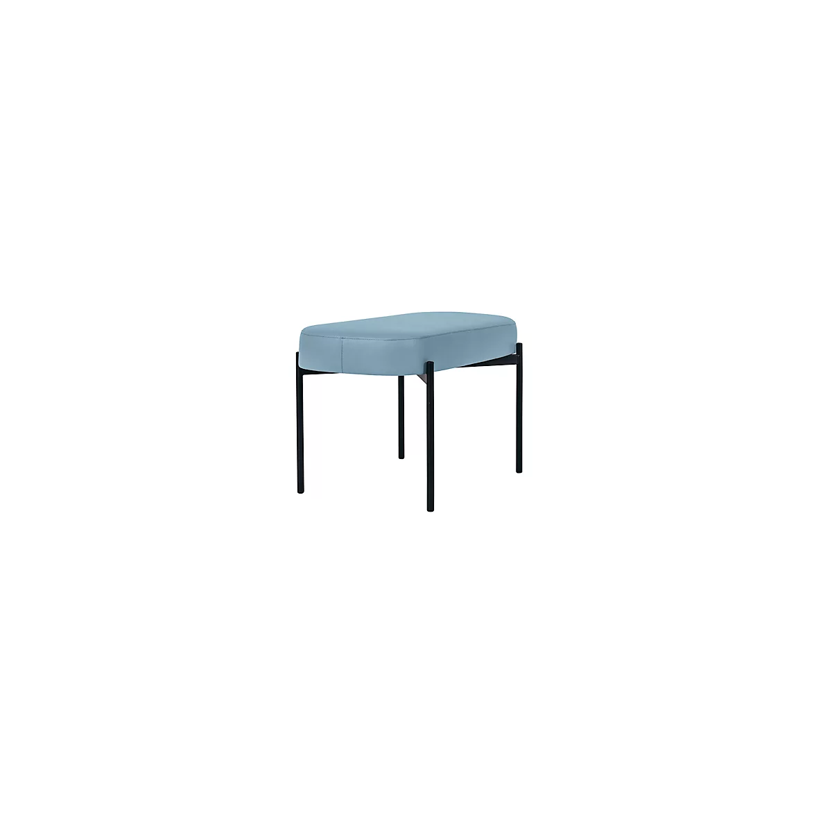 Banc meet® by Paperflow GAIA, ovale M, revêtement en similicuir bleu résistant aux désinfectants, piètement 4 pieds noir mat, L 790 x P 420 x H 455 mm