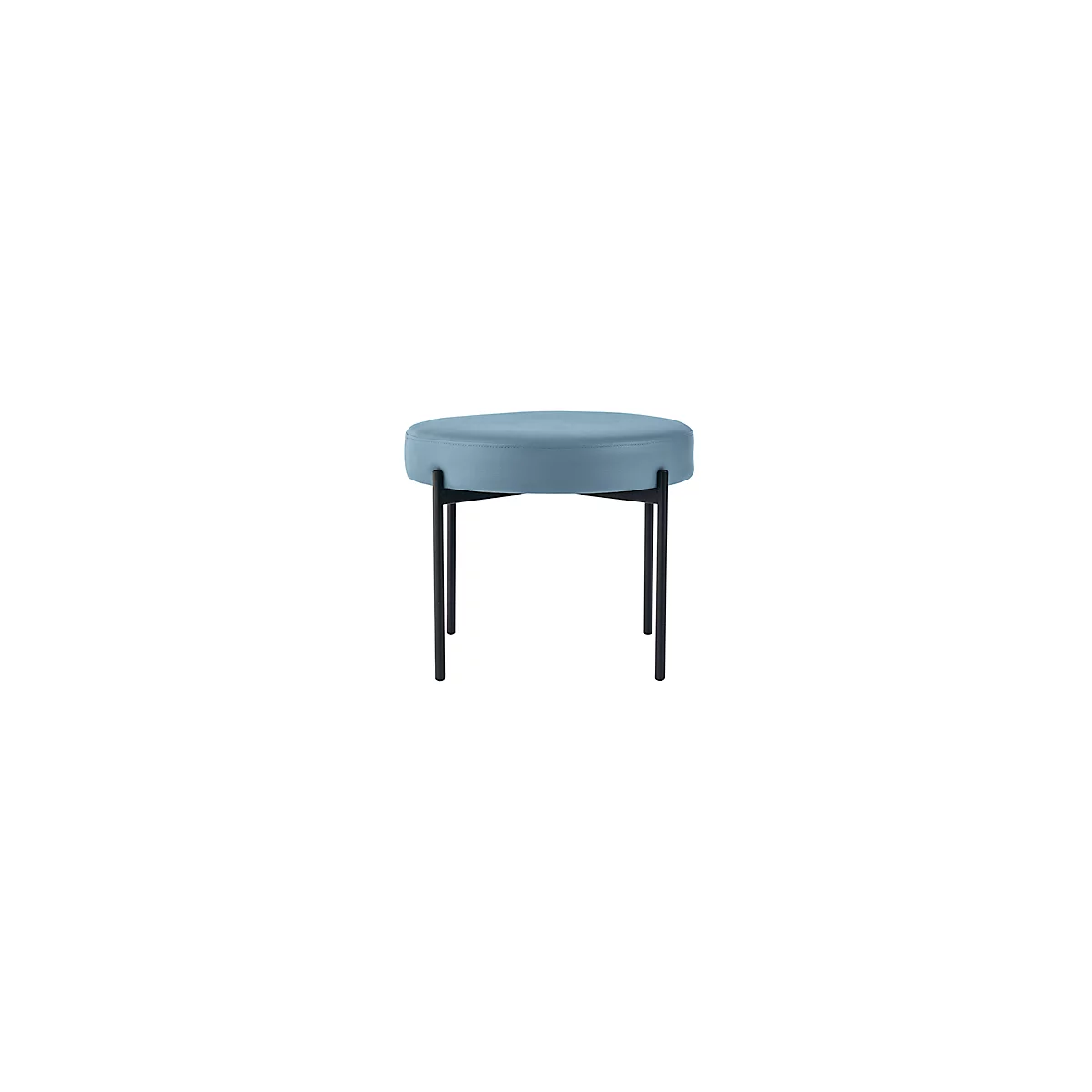 Banc meet® by Paperflow GAIA, rond, revêtement en similicuir bleu résistant aux désinfectants, piètement 4 pieds noir mat, L 575 x P 575 x H 455 mm