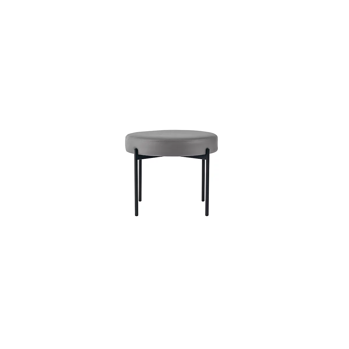 Banc meet® by Paperflow GAIA, rond, revêtement en similicuir gris résistant aux désinfectants, piètement 4 pieds noir mat, L 575 x P 575 x H 455 mm