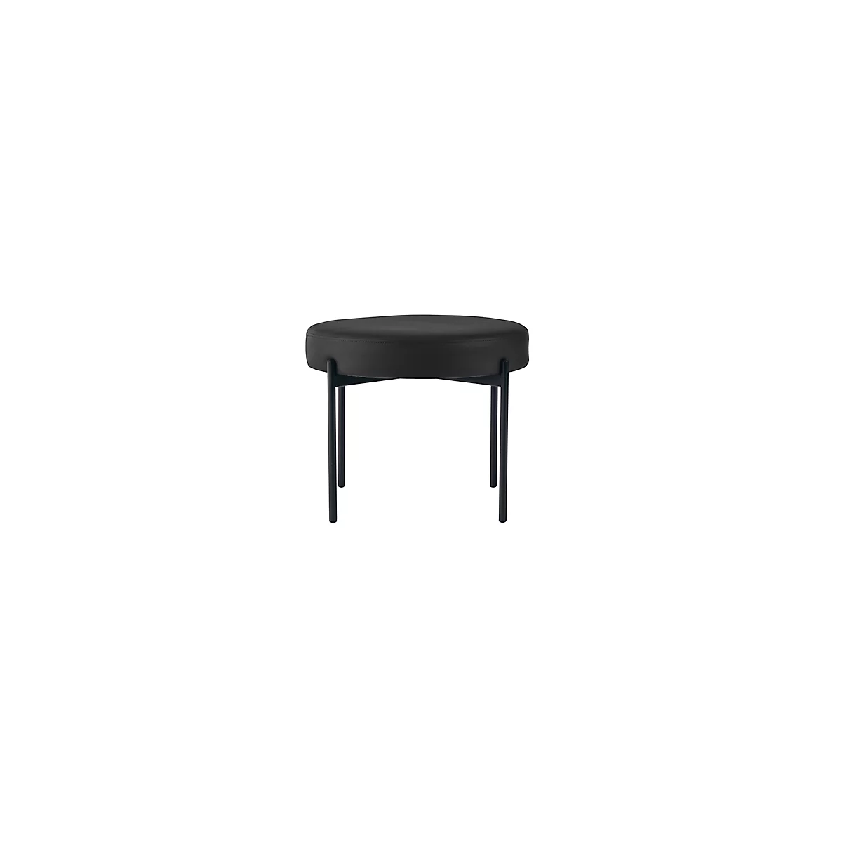 Banc meet® by Paperflow GAIA, rond, revêtement en similicuir noir résistant aux désinfectants, piètement 4 pieds noir mat, L 575 x P 575 x H 455 mm