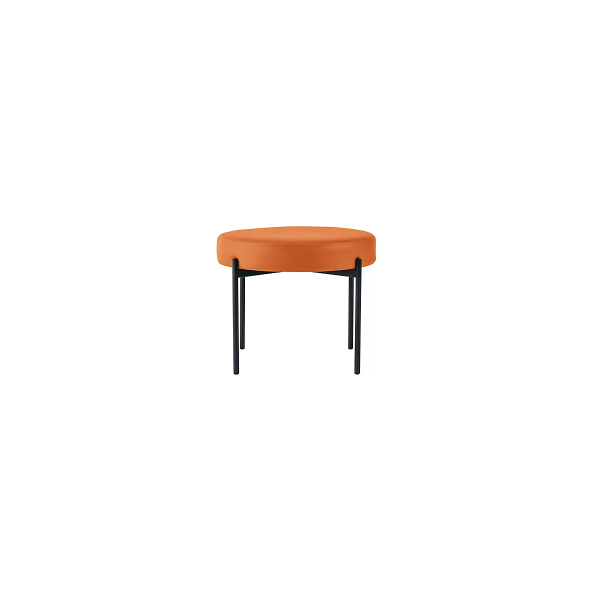 Banc meet® by Paperflow GAIA, rond, revêtement en similicuir orange résistant aux désinfectants, piètement 4 pieds noir mat, L 575 x P 575 x H 455 mm