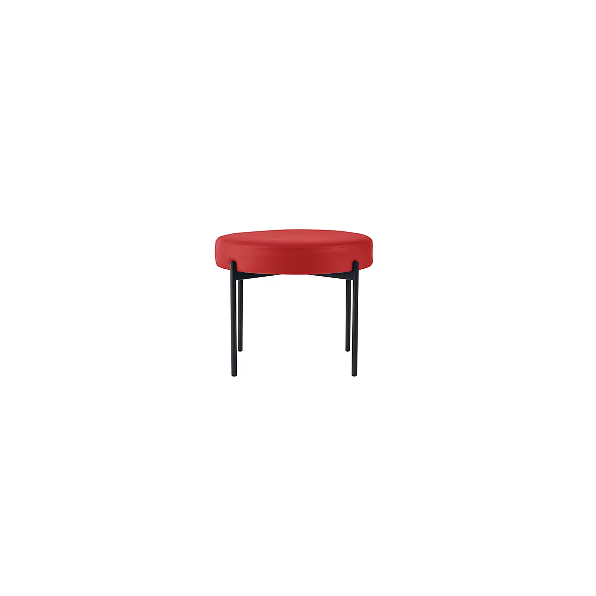 Banc meet® by Paperflow GAIA, rond, revêtement en similicuir rouge résistant aux désinfectants, piètement 4 pieds noir mat, L 575 x P 575 x H 455 mm