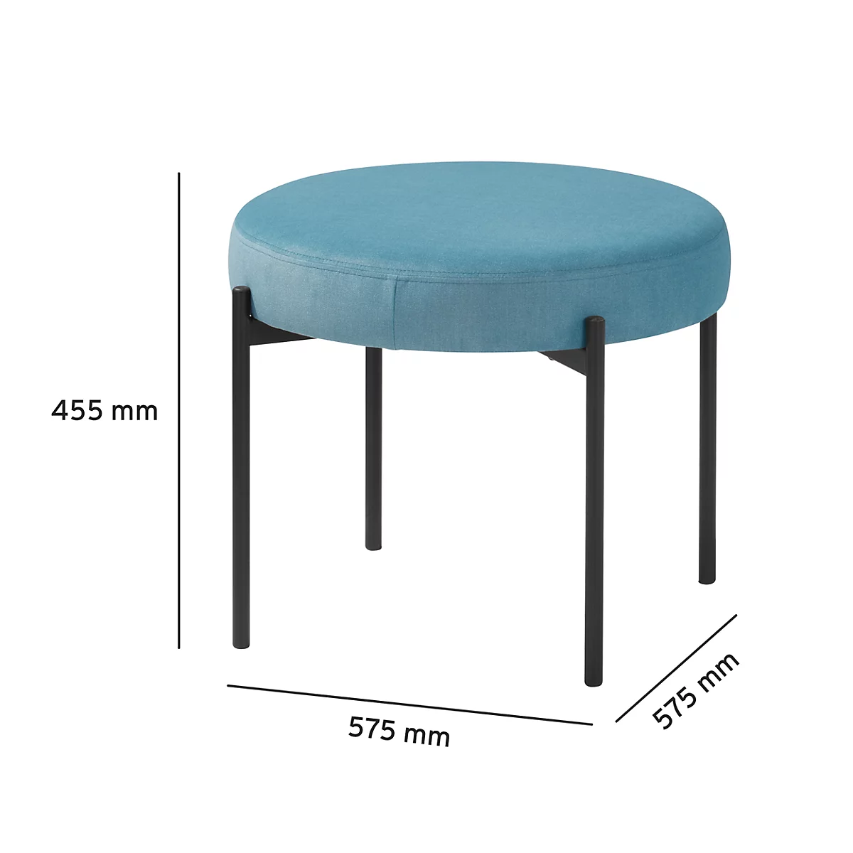 Banc meet® by Paperflow GAIA, rond, revêtement tissu bleu, piètement 4 pieds noir mat, L 575 x P 575 x H 455 mm