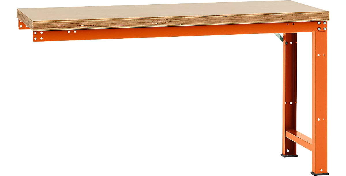 Banco de trabajo de ampliación Manuflex Profi Standard, tablero multiplex, 1750 x 700 mm, rojo anaranjado