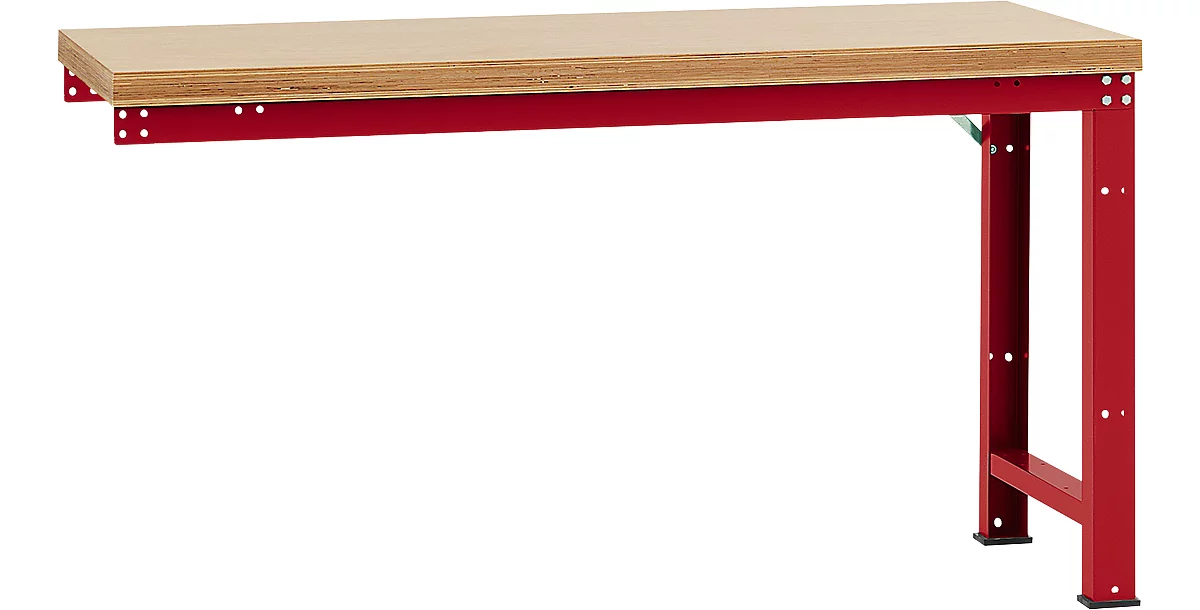 Banco de trabajo de ampliación Manuflex Profi Standard, tablero multiplex, 1750 x 700 mm, rojo rubí