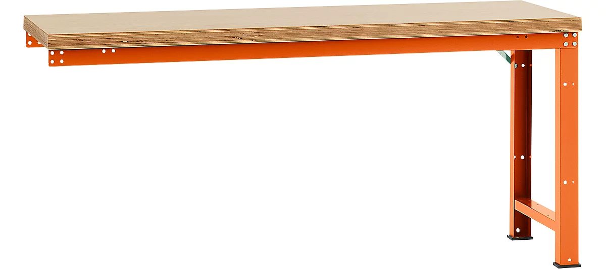 Banco de trabajo de ampliación Manuflex Profi Standard, tablero multiplex, 2000 x 700 mm, rojo anaranjado