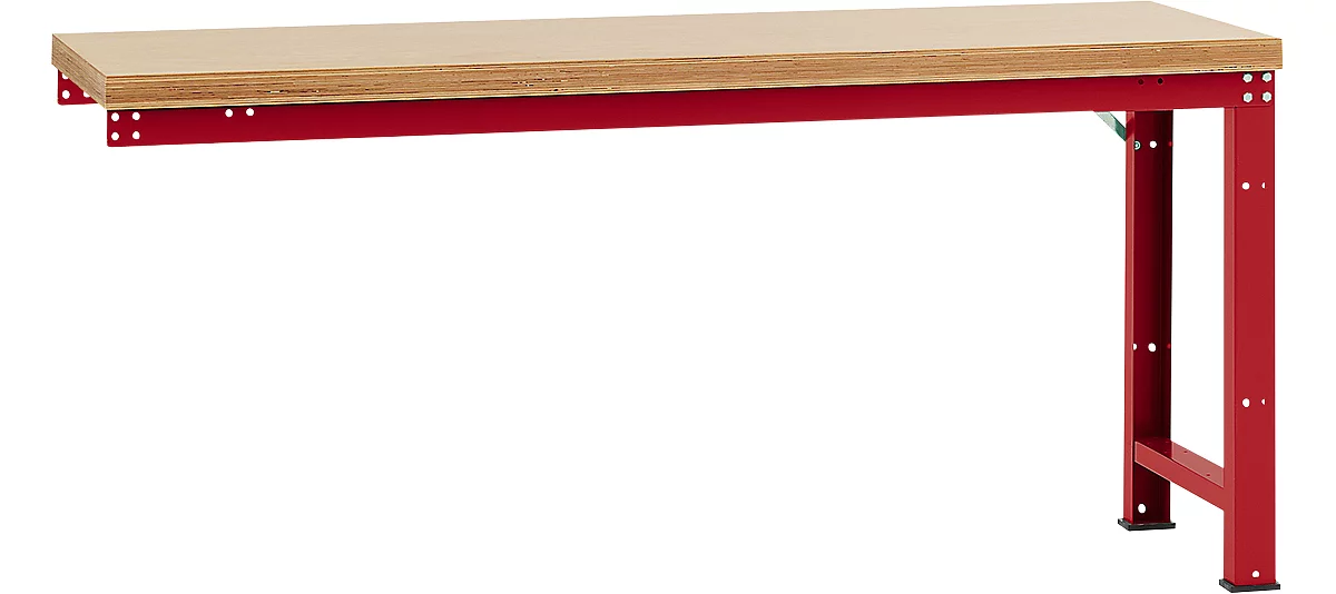 Banco de trabajo de ampliación Manuflex Profi Standard, tablero multiplex, 2000 x 700 mm, rojo rubí