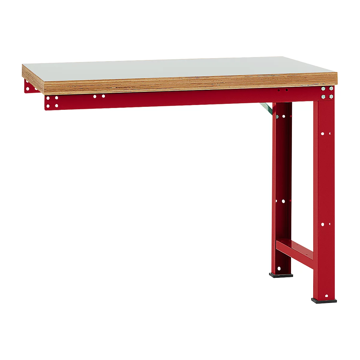 Banco de trabajo de ampliación Manuflex Profi Standard, tablero plástico, 1250 x 700 mm, rojo rubí