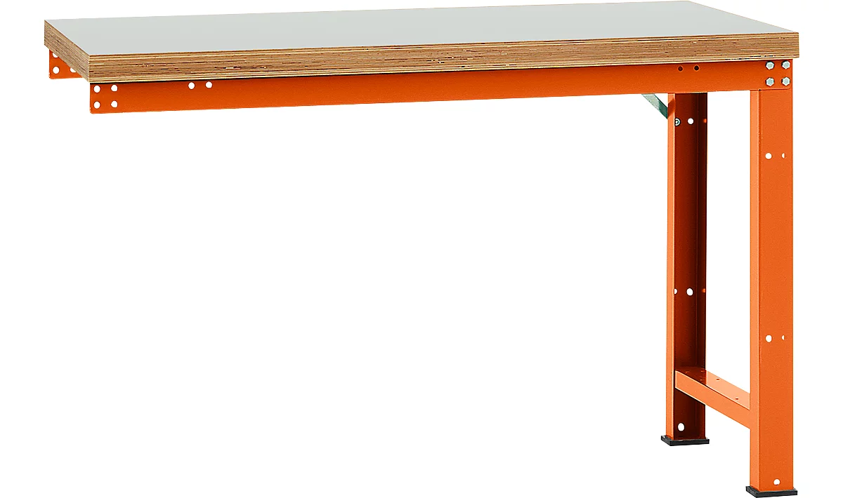Banco de trabajo de ampliación Manuflex Profi Standard, tablero plástico, 1500 x 700 mm, rojo anaranjado