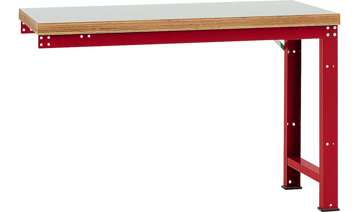 Banco de trabajo de ampliación Manuflex Profi Standard, tablero plástico, 1500 x 700 mm, rojo rubí