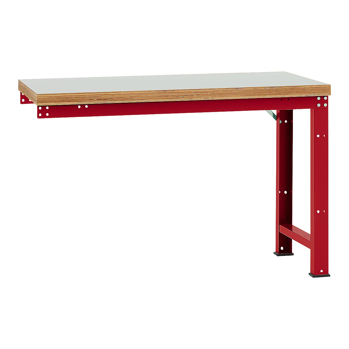 Banco de trabajo de ampliación Manuflex Profi Standard, tablero plástico, 1500 x 700 mm, rojo rubí