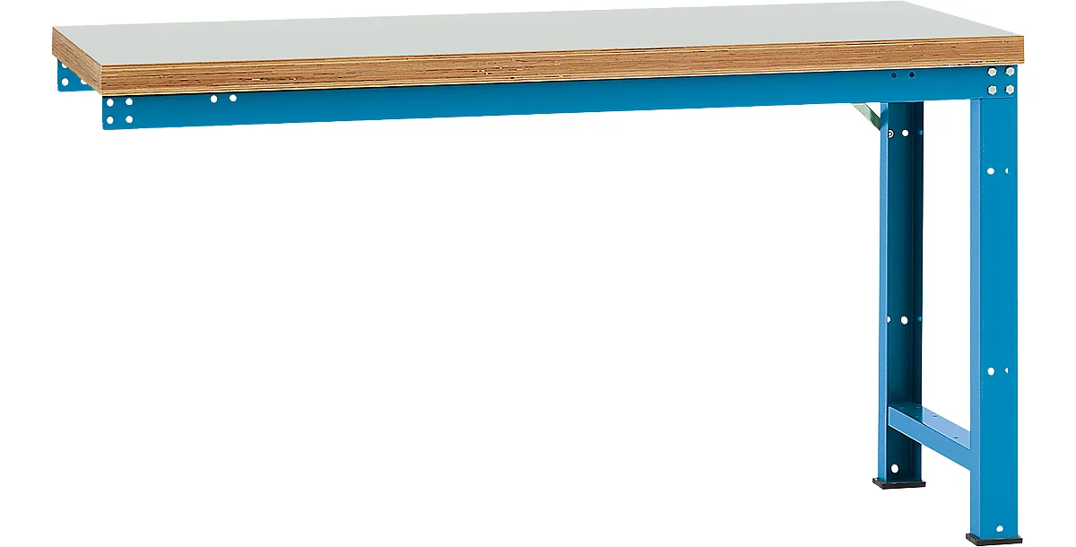 Banco de trabajo de ampliación Manuflex Profi Standard, tablero plástico, 1750 x 700 mm, azul luminoso