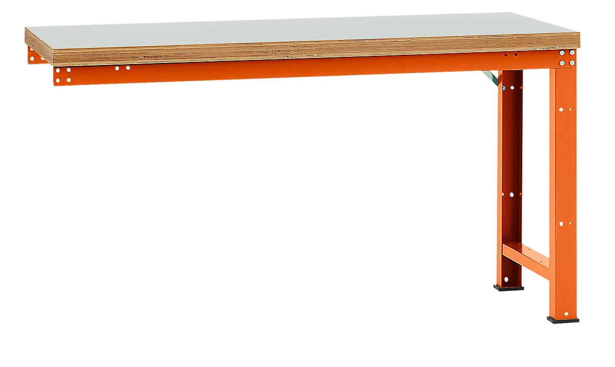 Banco de trabajo de ampliación Manuflex Profi Standard, tablero plástico, 1750 x 700 mm, rojo anaranjado