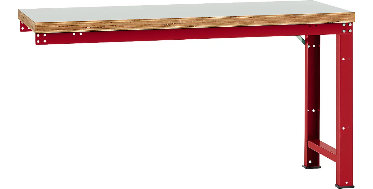 Banco de trabajo de ampliación Manuflex Profi Standard, tablero plástico, 1750 x 700 mm, rojo rubí