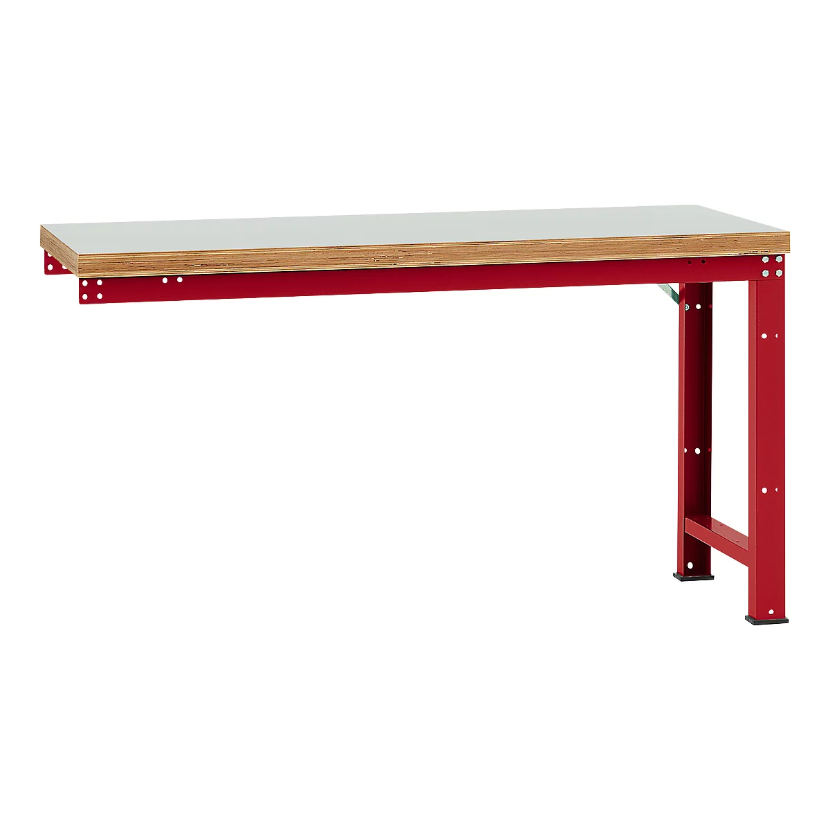 Banco de trabajo de ampliación Manuflex Profi Standard, tablero plástico, 1750 x 700 mm, rojo rubí