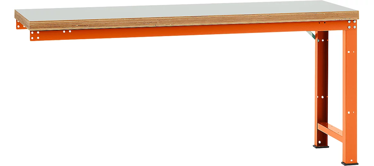 Banco de trabajo de ampliación Manuflex Profi Standard, tablero plástico, 2000 x 700 mm, rojo anaranjado