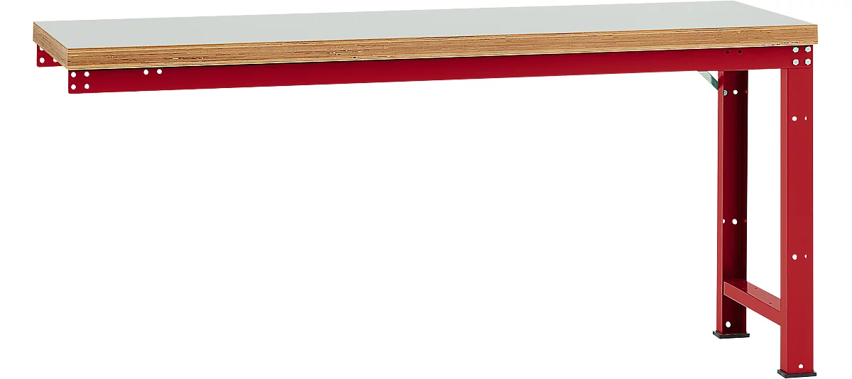 Banco de trabajo de ampliación Manuflex Profi Standard, tablero plástico, 2000 x 700 mm, rojo rubí