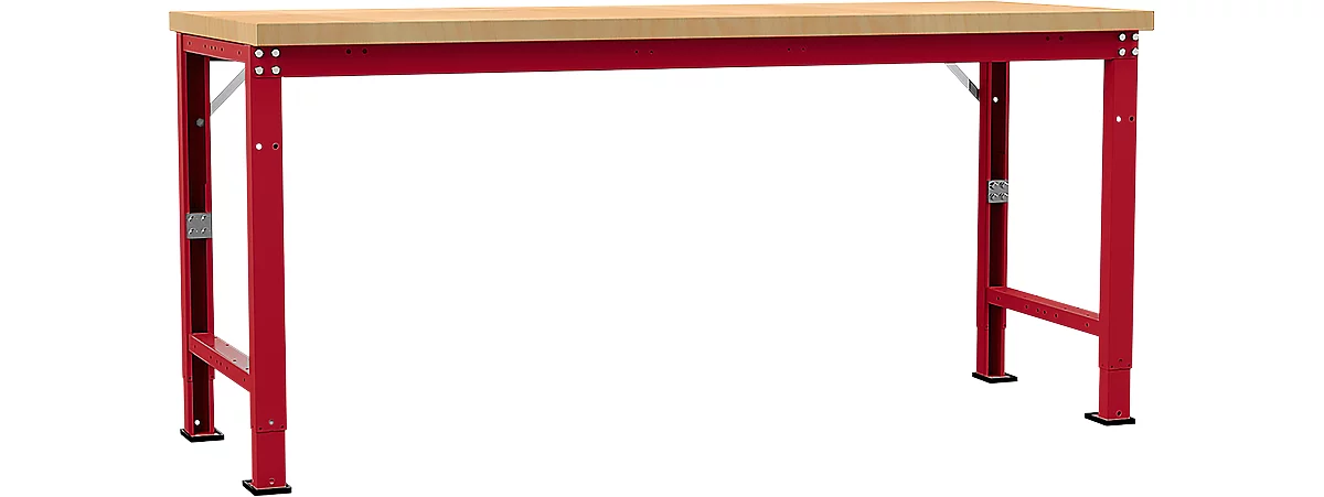 Banco de trabajo Manuflex Profi Spezial, tablero multiplex, 2000 x 700 mm, rojo rubí