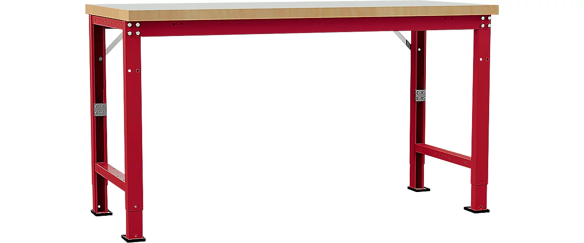 Banco de trabajo Manuflex Profi Spezial, tablero plástico, 1750 x 700 mm, rojo rubí