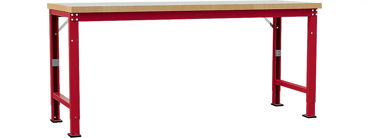 Banco de trabajo Manuflex Profi Spezial, tablero plástico, 2000 x 700 mm, rojo rubí