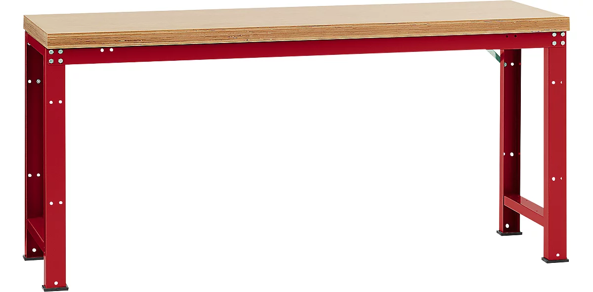 Banco de trabajo Manuflex Profi Standard, tablero multiplex An 2000 x P 700, rojo rubí