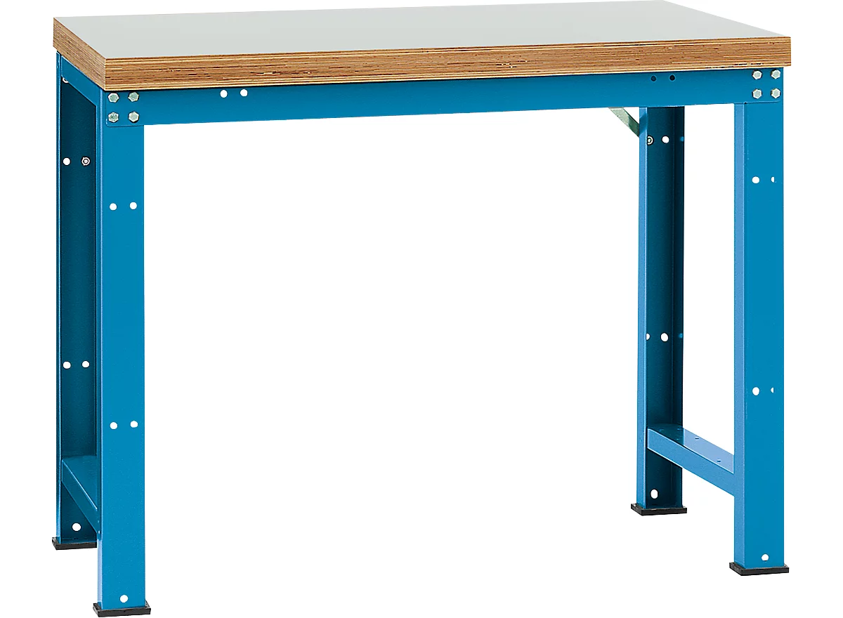 Banco de trabajo Manuflex Profi Standard, tablero plástico An 1250 x P 700, azul luminoso
