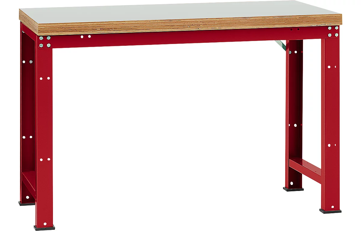 Banco de trabajo Manuflex Profi Standard, tablero plástico An 1500 x P 700, rojo rubí