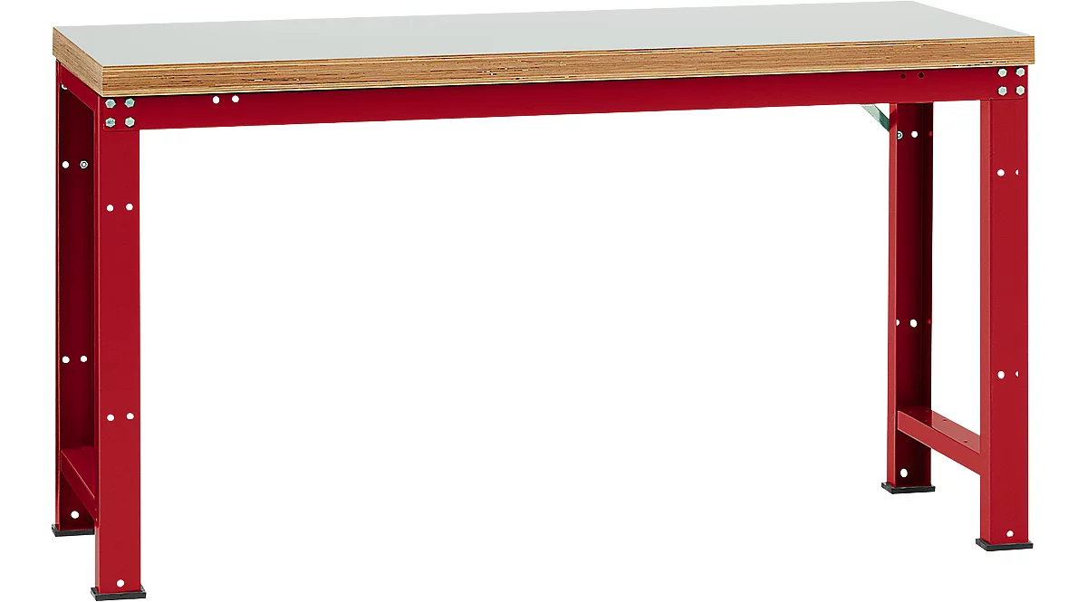 Banco de trabajo Manuflex Profi Standard, tablero plástico An 1750 x P 700, rojo rubí
