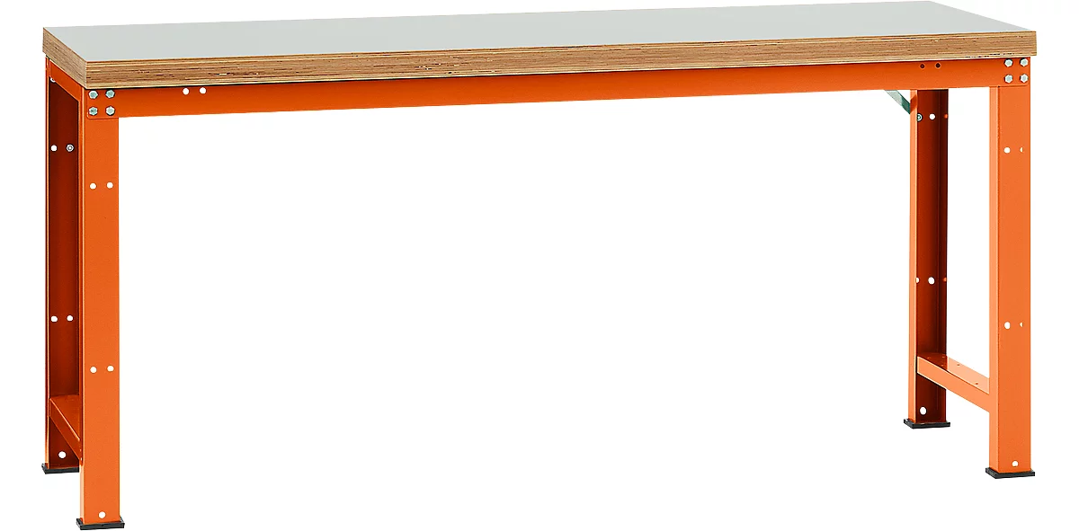 Banco de trabajo Manuflex Profi Standard, tablero plástico An 2000 x P 700, rojo anaranjado
