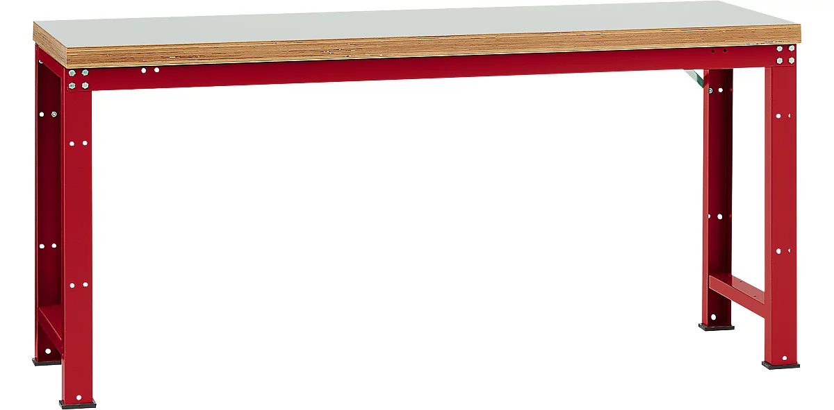 Banco de trabajo Manuflex Profi Standard, tablero plástico An 2000 x P 700, rojo rubí