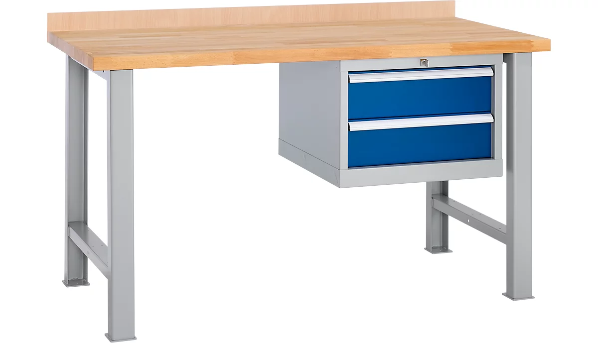 Banco de trabajo modular Schäfer Shop Select, mueble básico, madera de haya, hasta 400 kg, An 1500 x Pr 700 x Al 800 mm, azul genciana