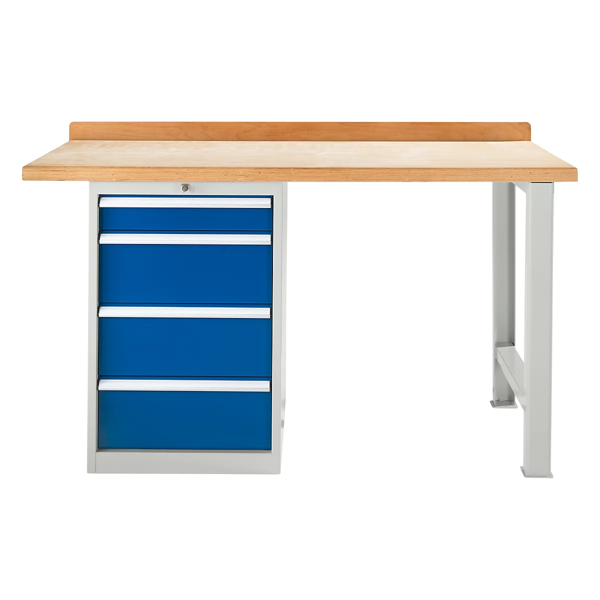 Banco de trabajo modular Schäfer Shop Select, mueble básico, tablero multiplex de haya, hasta 500 kg, An 1500 x Pr 700 x Al 840 mm, gris claro ral 7035/ azul genciana ral 5010