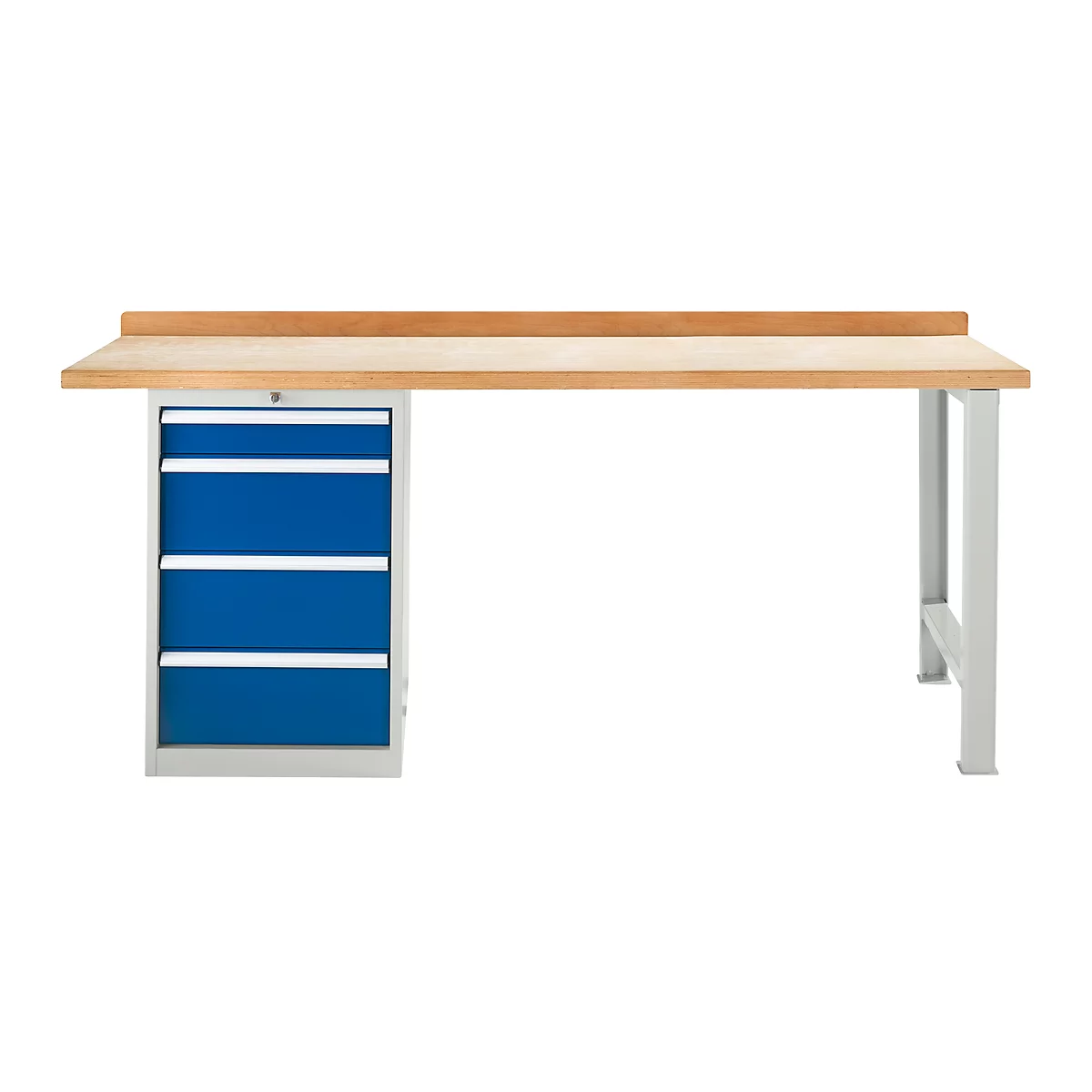 Banco de trabajo modular Schäfer Shop Select, mueble básico, tablero multiplex de haya, hasta 500 kg, An 2000 x Pr 700 x Al 840 mm, gris claro ral 7035/ azul genciana ral 5010