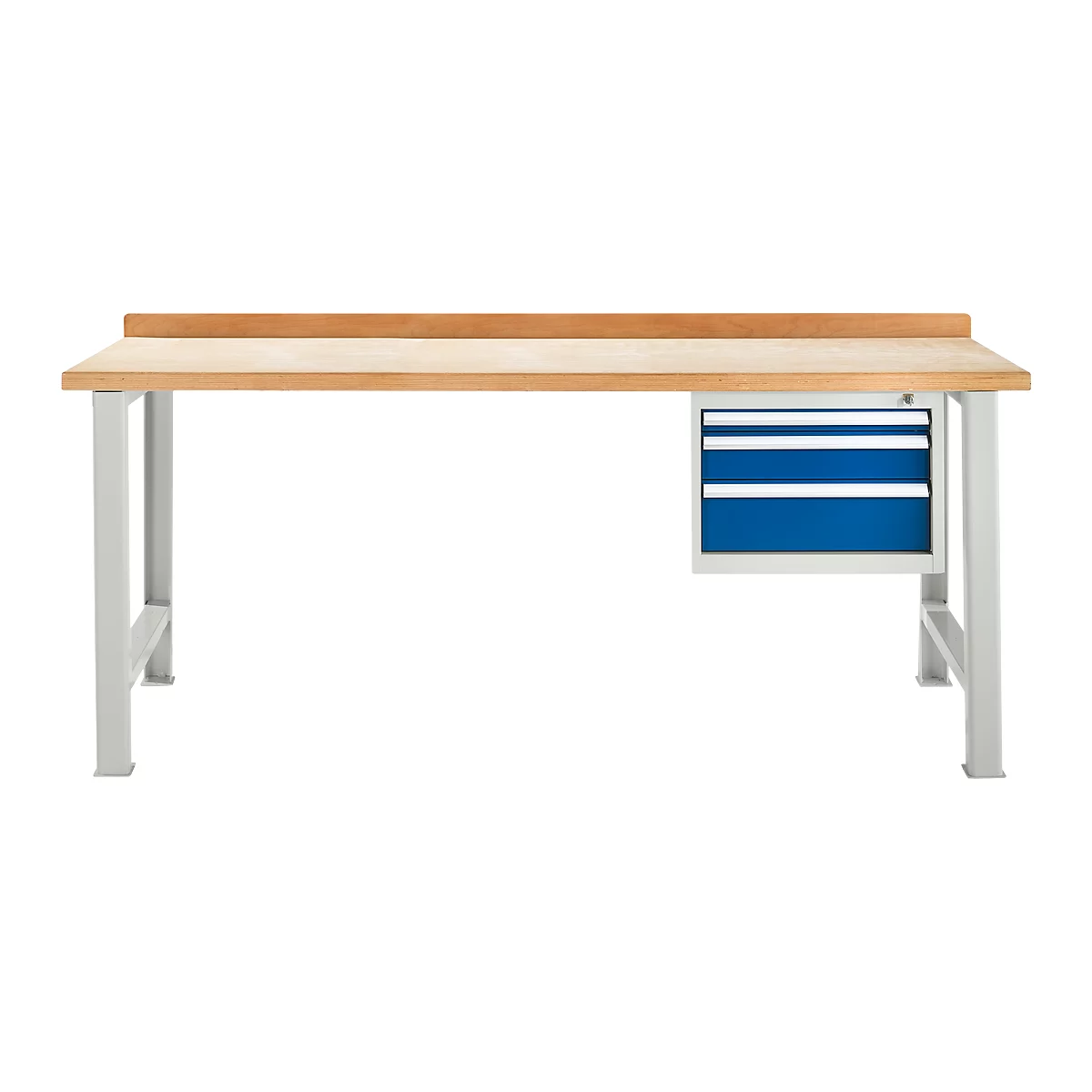 Banco de trabajo modular Schäfer Shop Select, mueble básico, tablero multiplex de haya, hasta 500 kg, An 2000 x Pr 700 x Al 840 mm, gris claro ral 7035/ azul genciana ral 5010