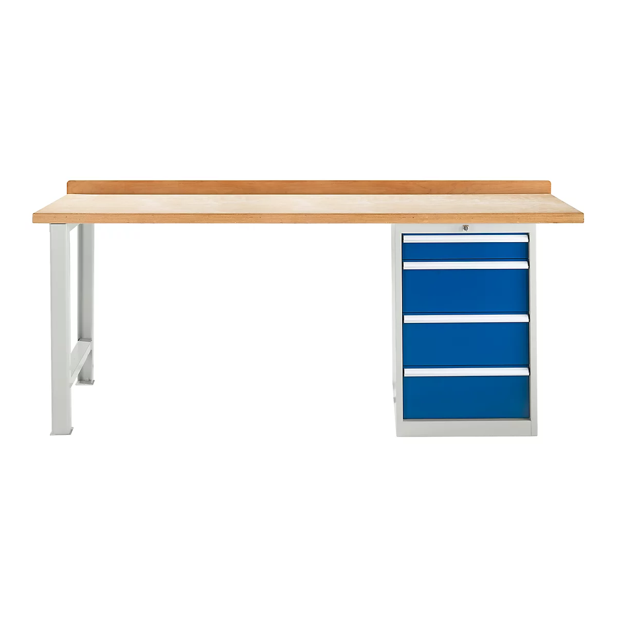 Banco de trabajo modular Schäfer Shop Select, mueble básico, tablero multiplex de haya, hasta 500 kg, An 2000 x Pr 700 x Al 840 mm, gris claro ral 7035/ azul genciana ral 5010