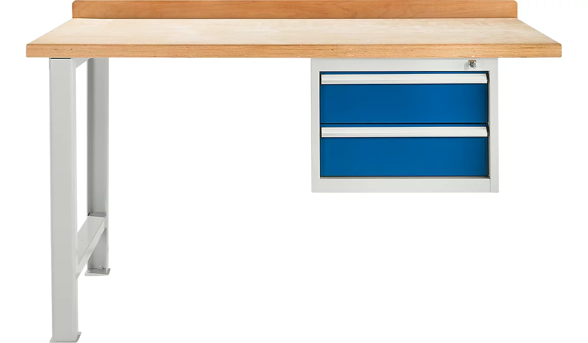 Banco de trabajo modular Schäfer Shop Select, unidad adicional, tablero multiplex de haya, hasta 500 kg, An 1500 x Pr 700 x Al 840 mm, azul genciana ral 5010