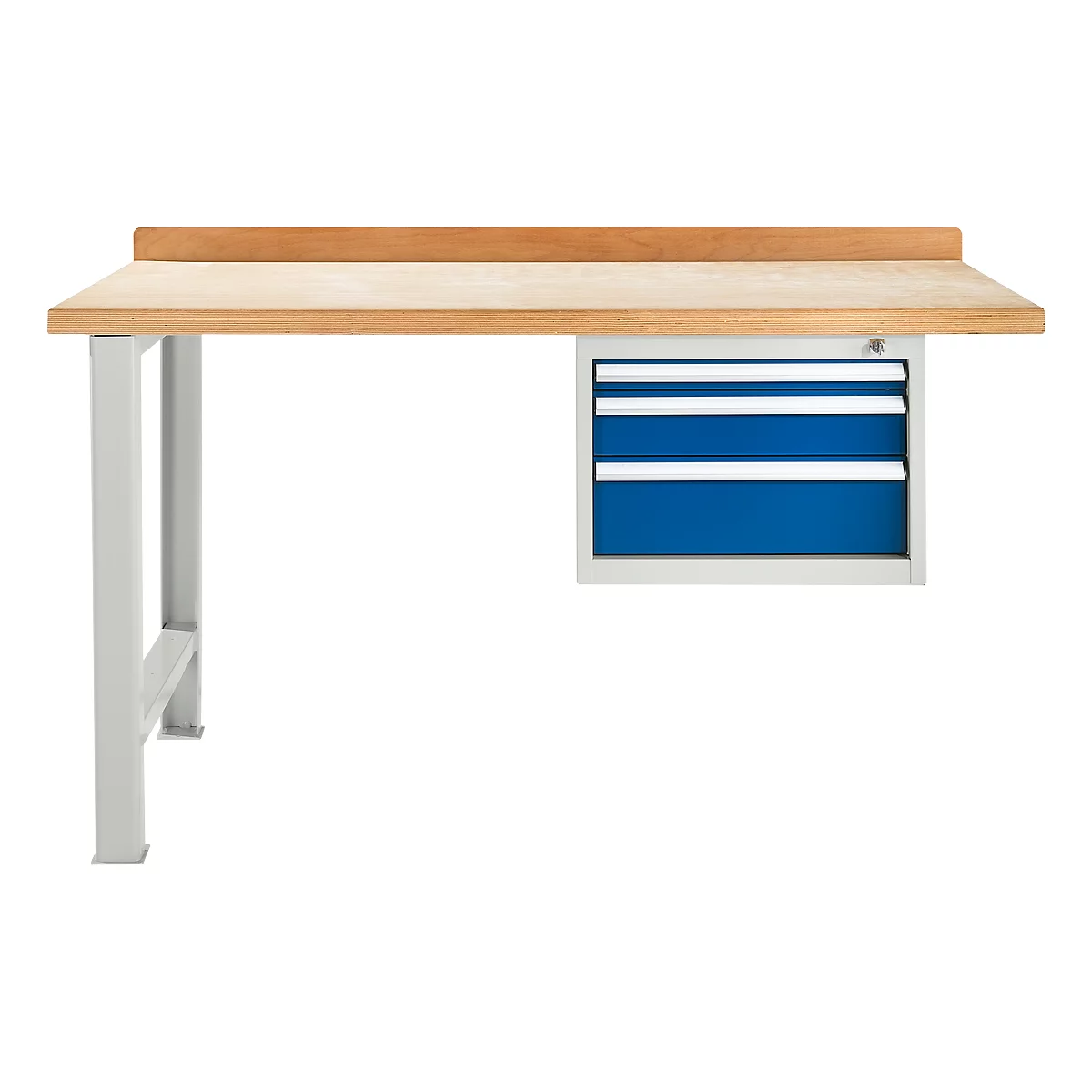 Banco de trabajo modular Schäfer Shop Select, unidad adicional, tablero multiplex de haya, hasta 500 kg, An 1500 x Pr 700 x Al 840 mm, gris claro ral 7035/ azul genciana ral 5010