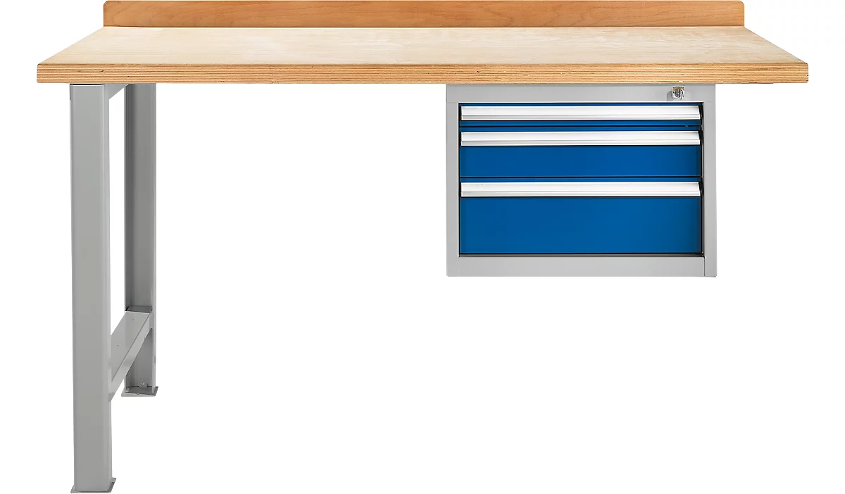 Banco de trabajo modular Schäfer Shop Select, unidad adicional, tablero multiplex de haya, hasta 500 kg, An 1500 x Pr 700 x Al 840 mm, plata claro/azul genciana ral 5010
