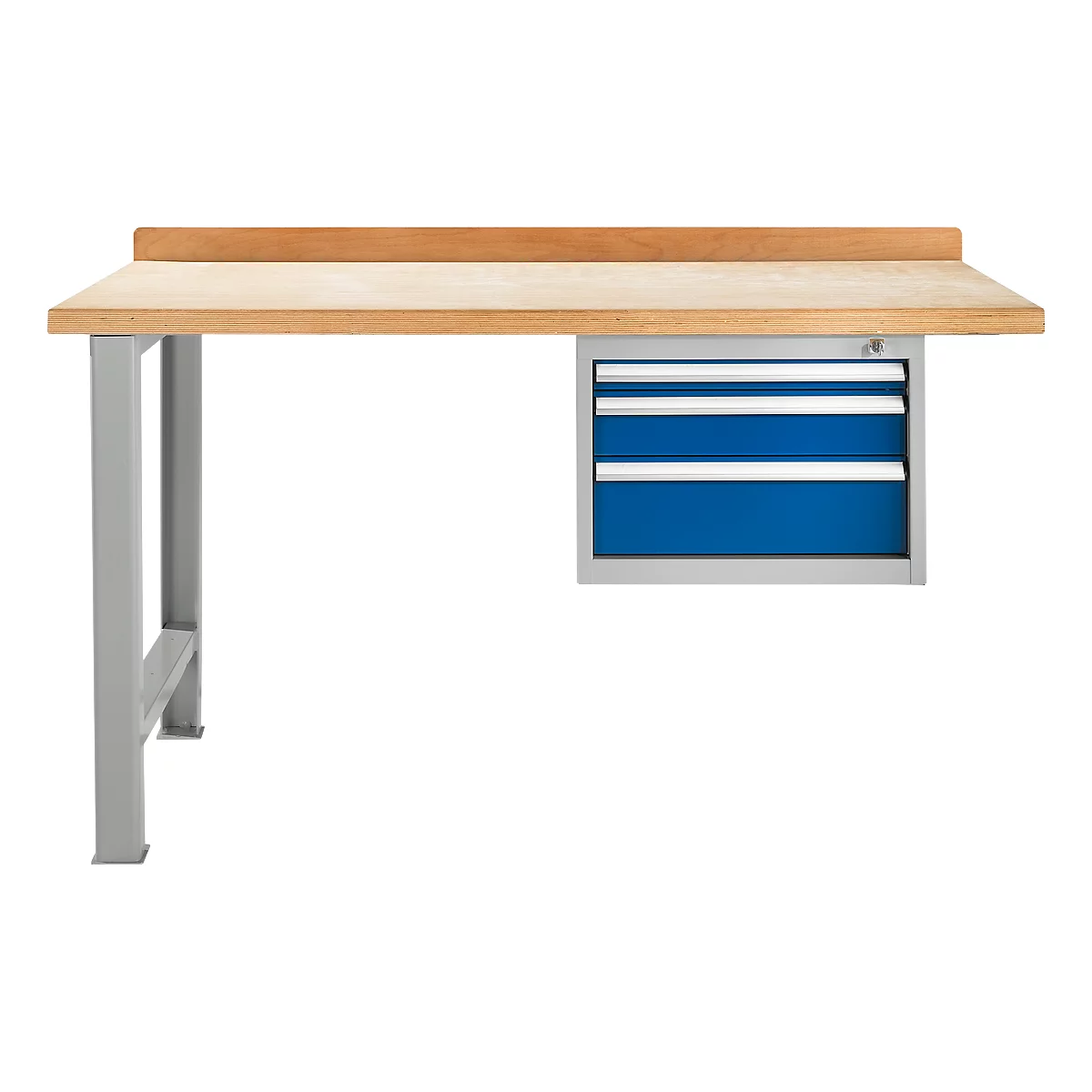 Banco de trabajo modular Schäfer Shop Select, unidad adicional, tablero multiplex de haya, hasta 500 kg, An 1500 x Pr 700 x Al 840 mm, plata claro/azul genciana ral 5010